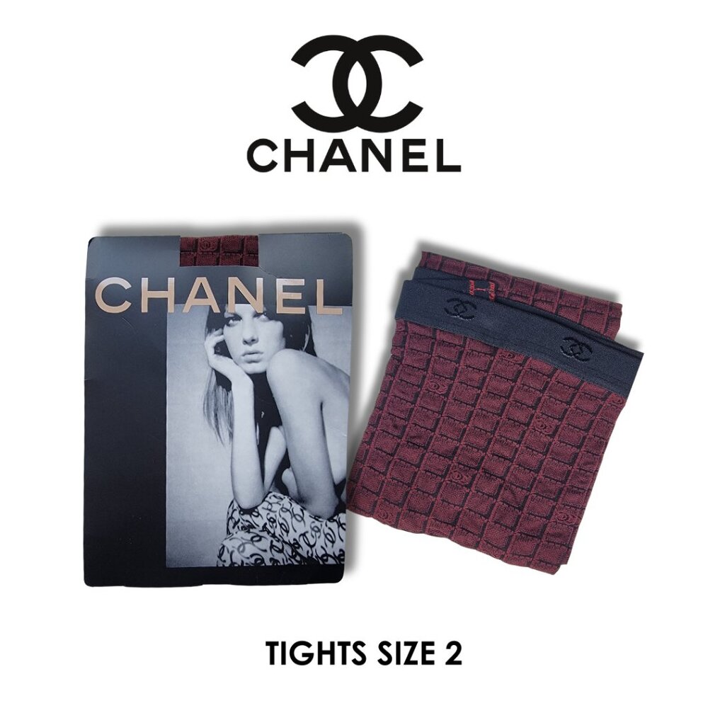 CHANEL Tights Size 2 New Bordeaux & Black CC logos